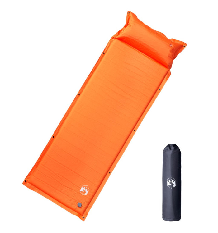 Matelas de camping autogonflant avec oreiller 1 personne orange | Mobilier & Déco