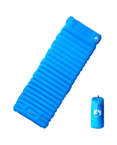 Matelas de camping autogonflant avec oreiller 1 personne bleu | Mobilier & Déco