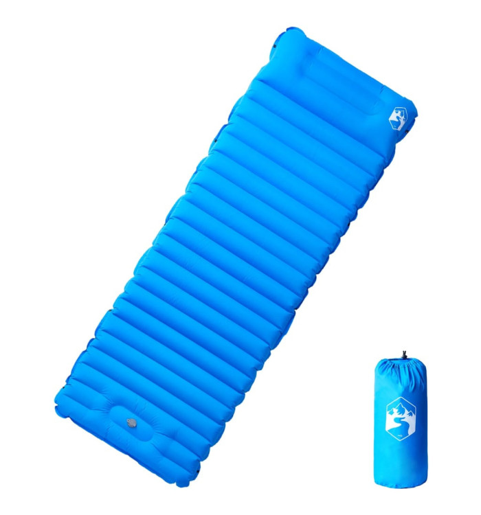 Matelas de camping autogonflant avec oreiller 1 personne bleu | Mobilier & Déco
