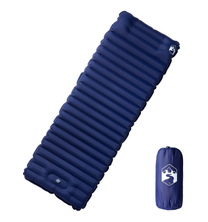 Matelas de camping autogonflant oreiller 1 personne bleu marine | Mobilier & Déco