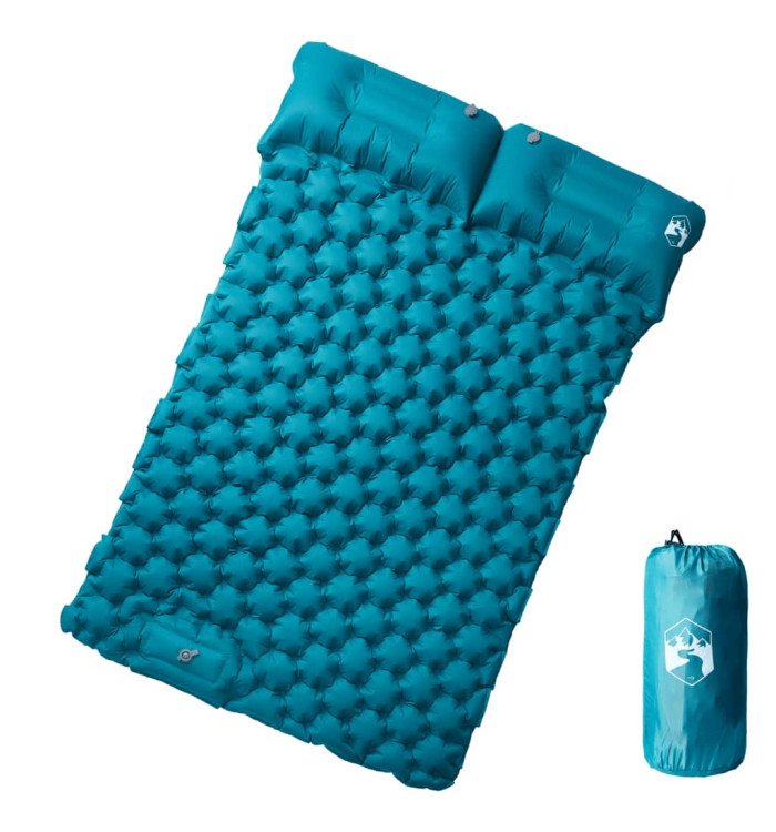 Matelas de camping autogonflant avec oreillers 2 personnes bleu | Mobilier & Déco