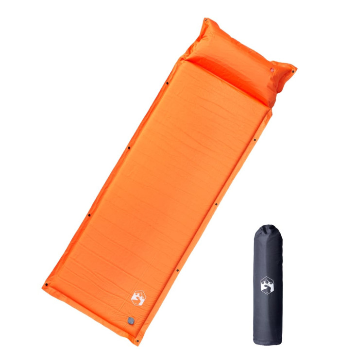 Matelas de camping autogonflant avec oreiller 1 personne orange | Mobilier & Déco