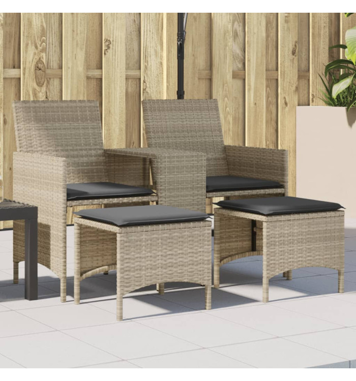Canapé de jardin 2 places avec table tabourets gris clair rotin | Mobilier & Déco