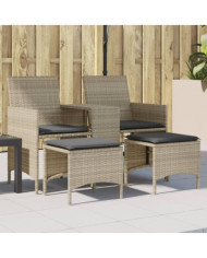 Canapé de jardin 2 places avec table tabourets gris clair rotin | Mobilier & Déco