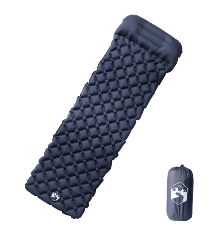 Matelas de camping gonflable avec oreiller 1 personne gris | Mobilier & Déco