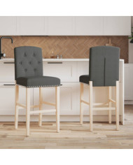 Chaises de bar lot de 2 bois massif d'hévéa et tissu | Mobilier & Déco