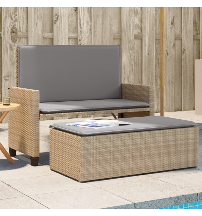 Banc de jardin et coussins et repose-pied beige résine tressée | Mobilier & Déco