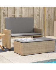 Banc de jardin et coussins et repose-pied beige résine tressée | Mobilier & Déco