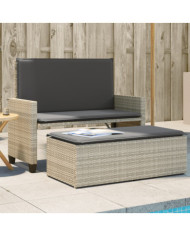 Banc de jardin et coussins et repose-pied gris clair poly rotin | Mobilier & Déco