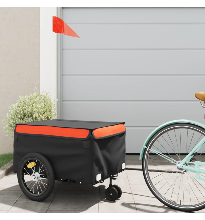 Remorque de vélo noir et orange 45 kg fer | Mobilier & Déco