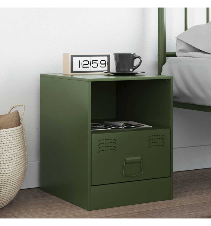 Table de chevet vert olive 34,5x39x44 cm acier | Mobilier & Déco