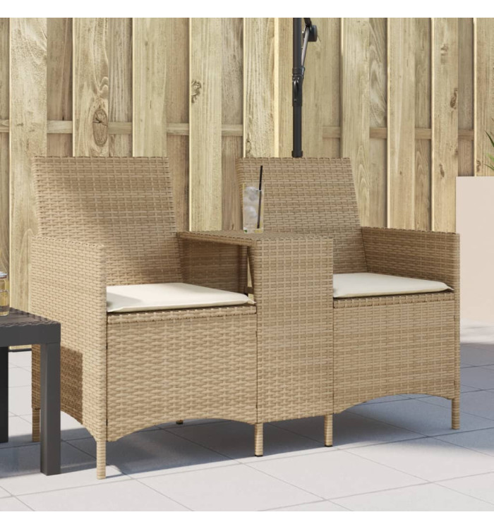 Canapé de jardin 2 places avec table et coussins résine tressée | Mobilier & Déco