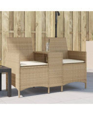 Canapé de jardin 2 places avec table et coussins résine tressée | Mobilier & Déco
