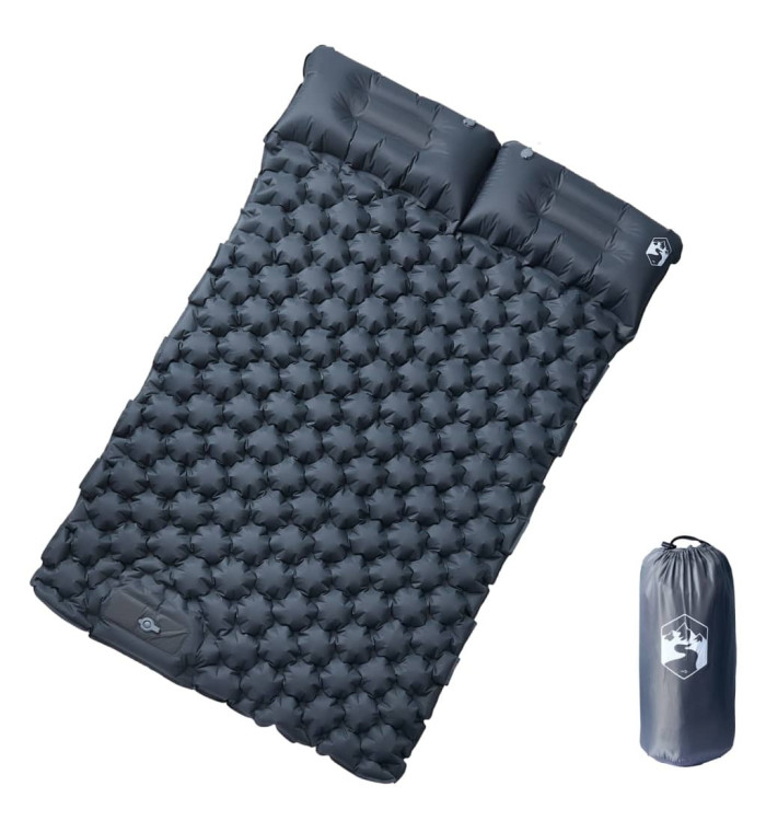 Matelas de camping autogonflant avec oreillers 2 personnes gris | Mobilier & Déco