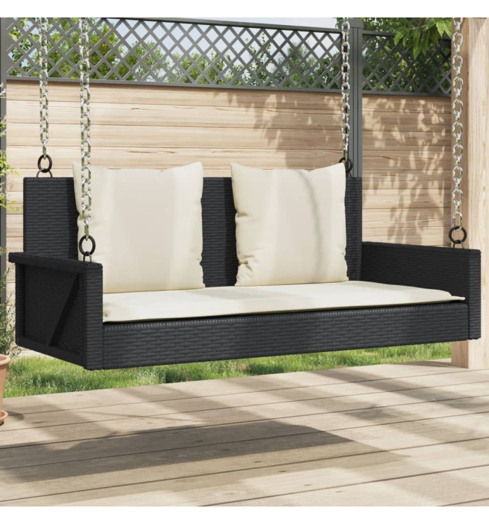 Balancelle avec coussins noir 119x56x48 cm résine tressée | Mobilier & Déco