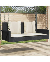 Balancelle avec coussins noir 119x56x48 cm résine tressée | Mobilier & Déco