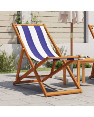 Chaise de plage pliable bleu et blanc bois d'eucalyptus/tissu | Mobilier & Déco