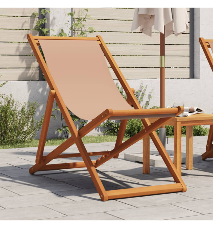 Chaise pliable de plage taupe bois d'eucalyptus massif et tissu | Mobilier & Déco