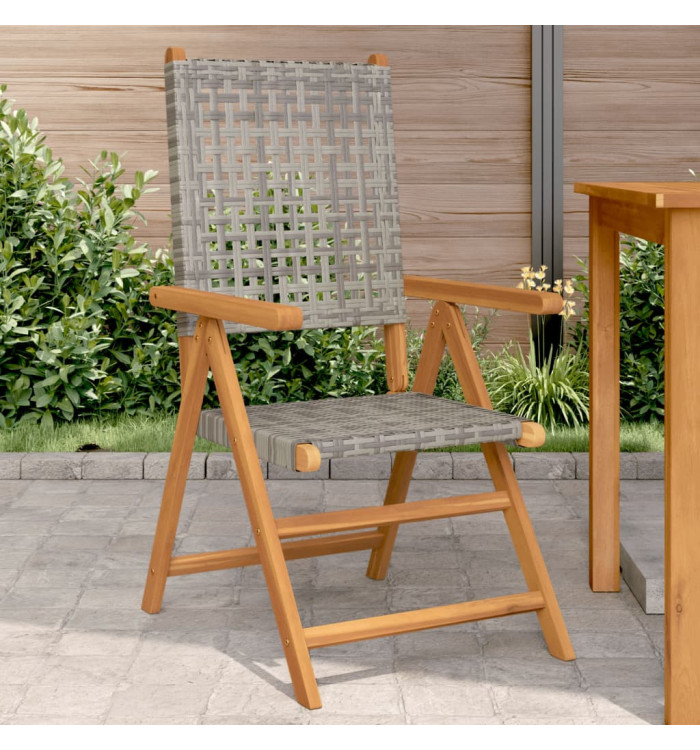Chaises de jardin lot de 2 gris bois massif d'acacia et rotin | Mobilier & Déco