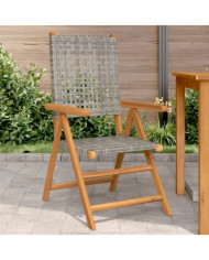 Chaises de jardin lot de 2 gris bois massif d'acacia et rotin | Mobilier & Déco