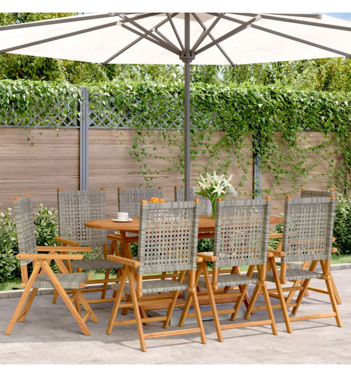 Chaises inclinables de jardin lot de 8 gris rotin bois massif | Mobilier & Déco