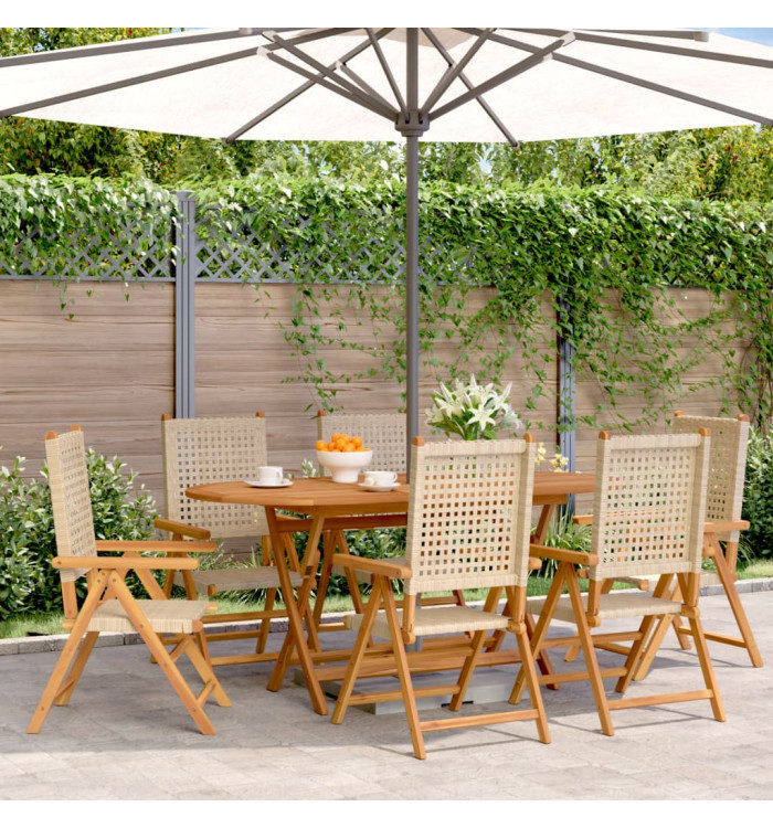 Chaises inclinables de jardin lot de 6 beige rotin bois massif | Mobilier & Déco