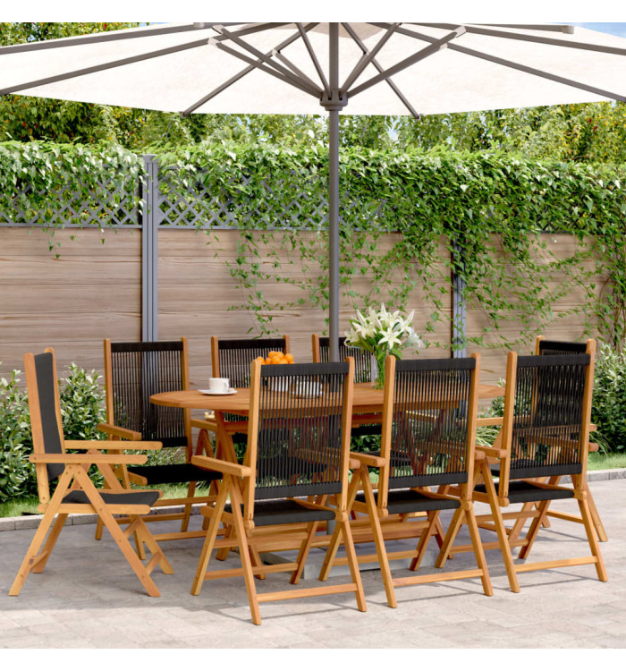 Chaises inclinables de jardin lot de 8 noir bois massif acacia | Mobilier & Déco