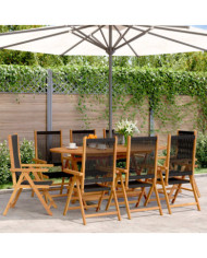 Chaises inclinables de jardin lot de 8 noir bois massif acacia | Mobilier & Déco