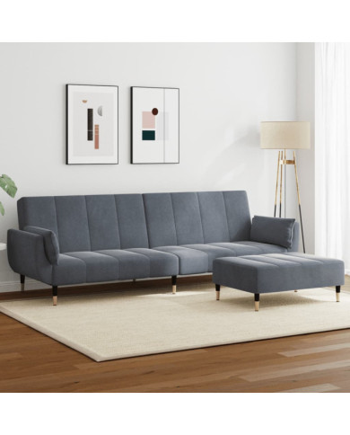 Canapé-lit à 2 places avec repose-pied gris foncé velours | Mobilier & Déco