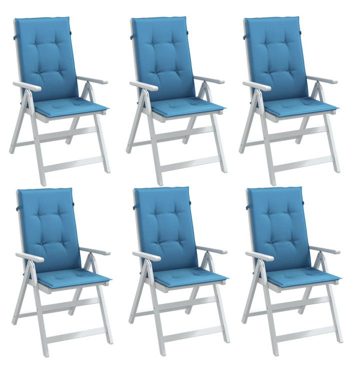 Coussins de chaise à dossier haut lot de 6 bleu mélangé tissu | Mobilier & Déco