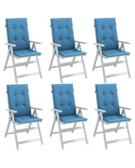 Coussins de chaise à dossier haut lot de 6 bleu mélangé tissu | Mobilier & Déco