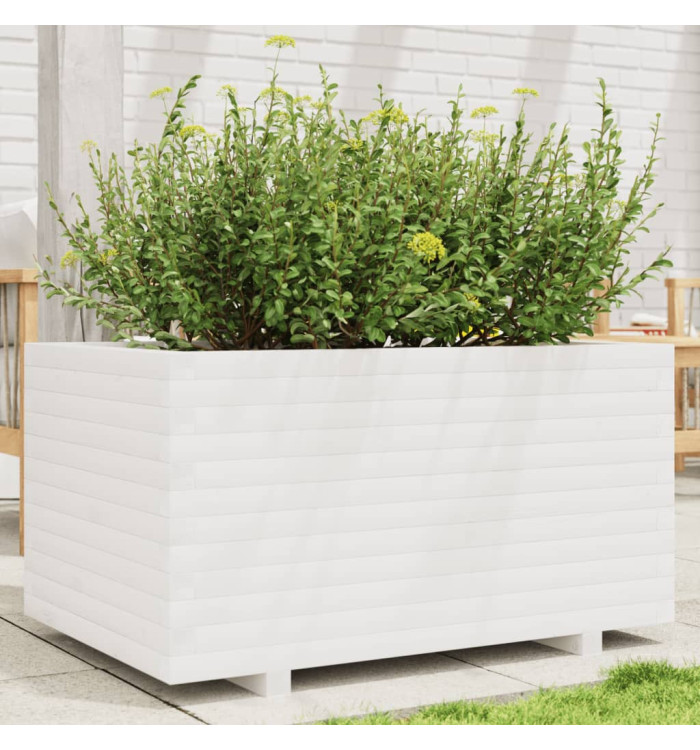 Jardinière blanc 90x60x49,5 cm bois de pin massif | Mobilier & Déco