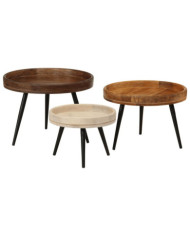 Tables basses rondes 3 pcs bois de manguier massif | Mobilier & Déco
