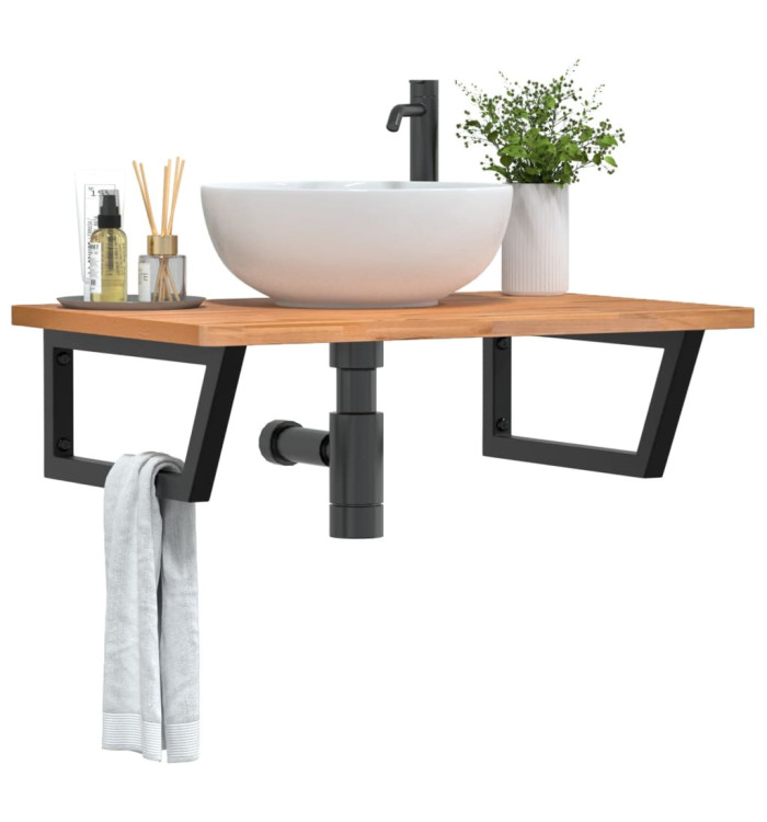 Étagère de vasque murale acier et bois massif de hêtre | Mobilier & Déco