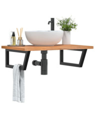 Étagère de vasque murale acier et bois massif de hêtre | Mobilier & Déco