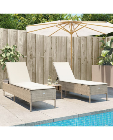 Chaises longues avec coussins lot de 2 beige résine tressée | Mobilier & Déco