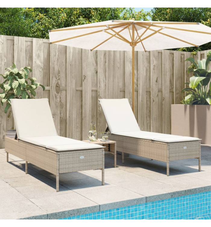 Chaises longues avec coussins lot de 2 beige résine tressée | Mobilier & Déco