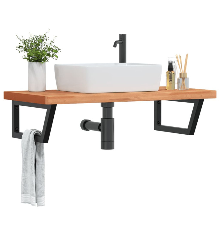 Étagère de vasque murale acier et bois massif de hêtre | Mobilier & Déco