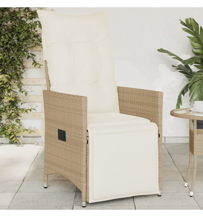 Chaise inclinable de jardin avec coussins beige résine tressée | Mobilier & Déco