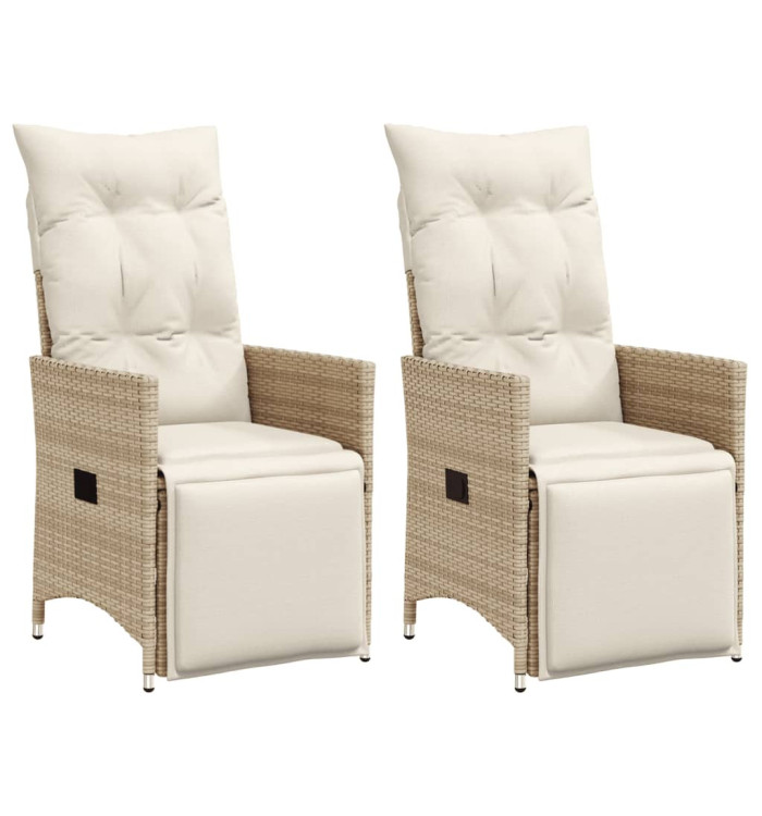Chaises inclinables de jardin lot de 2 et coussins beige rotin | Mobilier & Déco