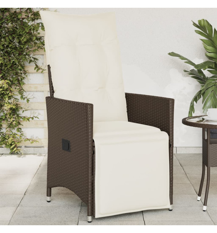 Chaise inclinable de jardin avec coussins marron résine tressée | Mobilier & Déco
