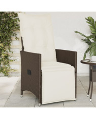 Chaise inclinable de jardin avec coussins marron résine tressée | Mobilier & Déco