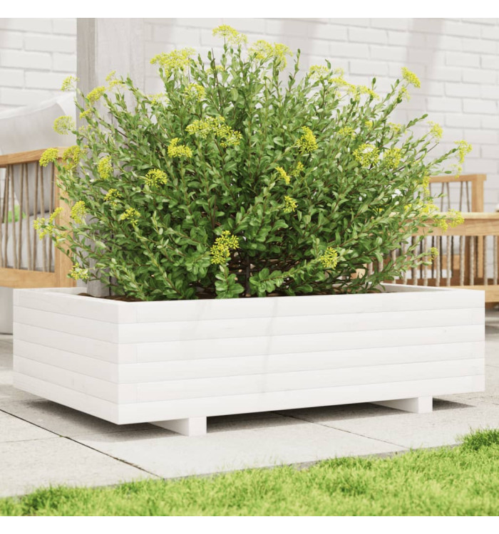 Jardinière blanc 90x60x26,5 cm bois de pin massif | Mobilier & Déco