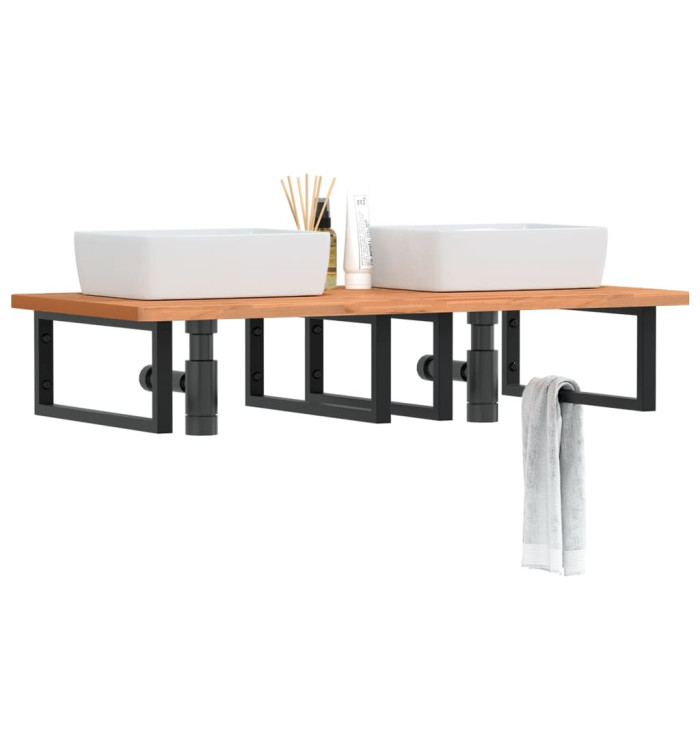 Étagère de vasque murale acier et bois massif de hêtre | Mobilier & Déco