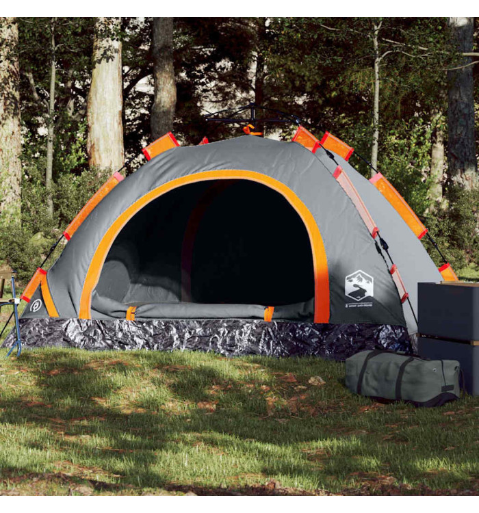 Tente de camping 2 personnes gris et orange libération rapide | Mobilier & Déco