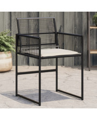 Chaises de jardin lot de 4 avec coussins noir résine tressée | Mobilier & Déco