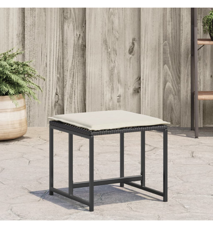 Tabourets de jardin avec coussins lot de 4 noir résine tressée | Mobilier & Déco