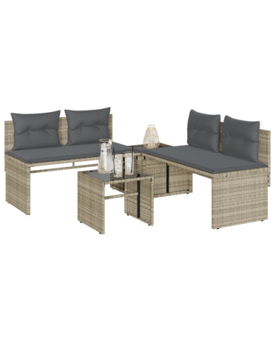Salon de jardin 4 pcs avec coussins gris clair résine tressée | Mobilier & Déco