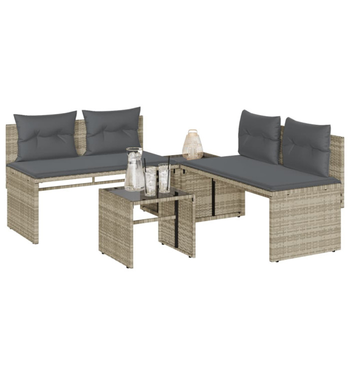 Salon de jardin 4 pcs avec coussins gris clair résine tressée | Mobilier & Déco