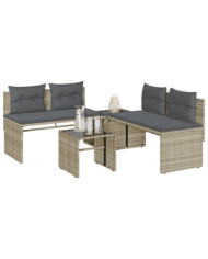 Salon de jardin 4 pcs avec coussins gris clair résine tressée | Mobilier & Déco